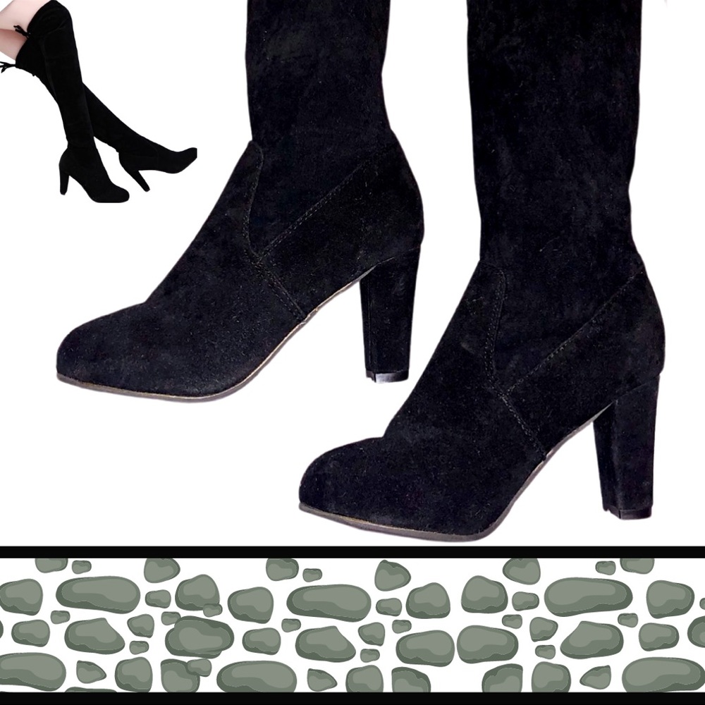Over the Knee Faux Suede Black 3” Heel Boots NEW - Picture 5 of 6